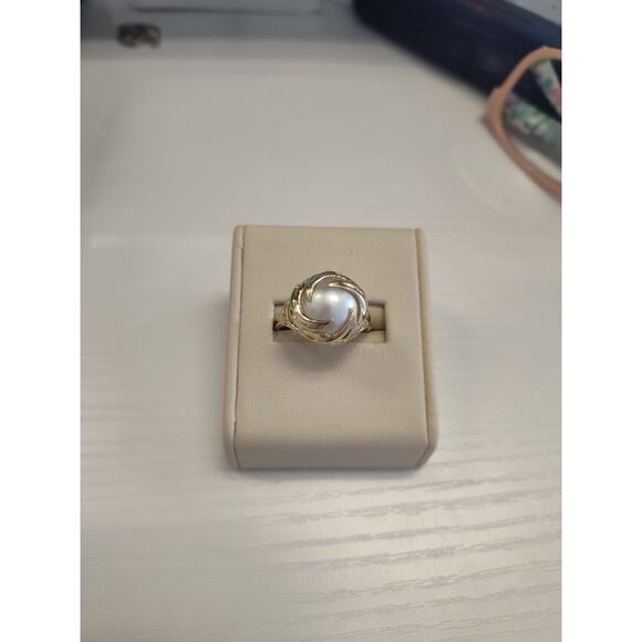 SJ Jewelry - 10k Yellow Gold 15mm Mabe Pearl Ring Size 10 Swirl Design 5 Grams
